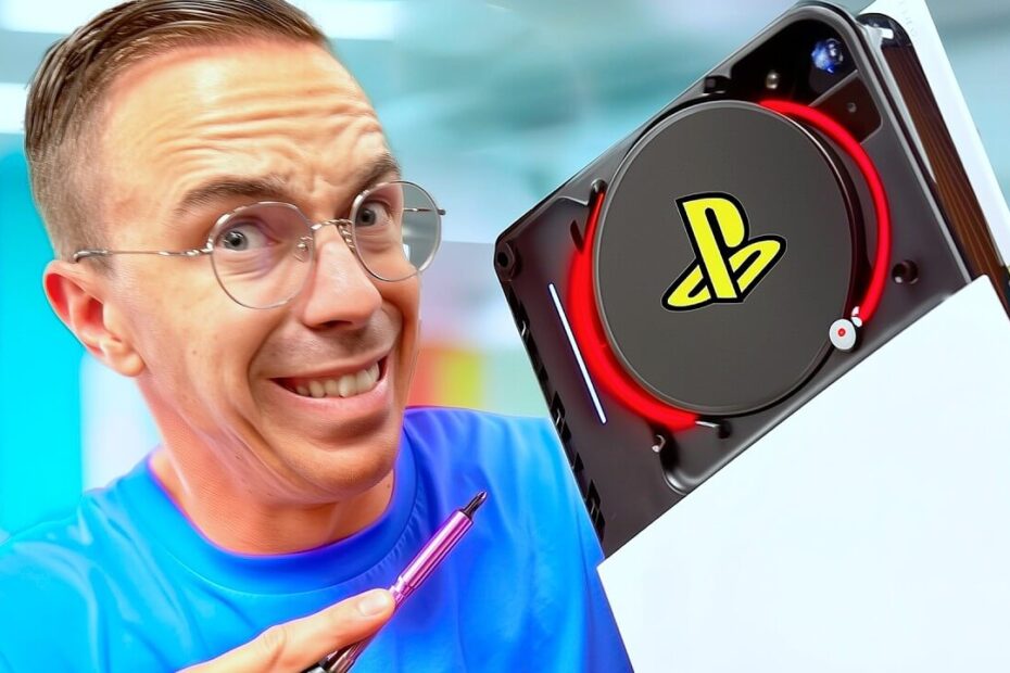 Austin Evans dissecting Sony PS5 Slim 2100 model revealing internal component reductions and storage cuts